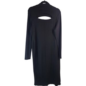 ASOS DESIGN Curve Black Ribbed Cutout Long Sleeve Midi Dress – US 18